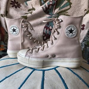 Converse Chuck Taylor All Star High Top Leather Sneakers in Dusty Pink